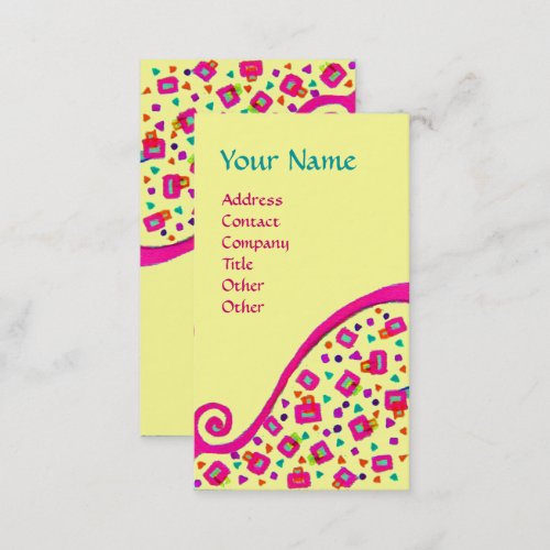 ABSTRACT DECO MONOGRAM Pink Fuchsia Black Yellow Business Card