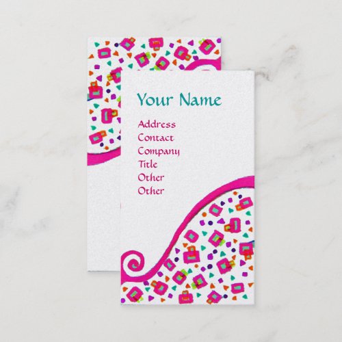 ABSTRACT DECO MONOGRAM Pink Fuchsia White Pearl Business Card