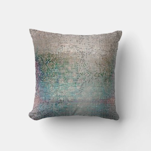 Abstract Decor Silver Teal Contemporary Metallic Throw Pillow