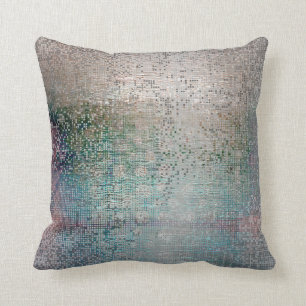 Abstract Decor Silver Teal Contemporary Metallic Throw Pillow