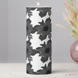 Abstract Decorative Black Grey Floral Pillar Candle
