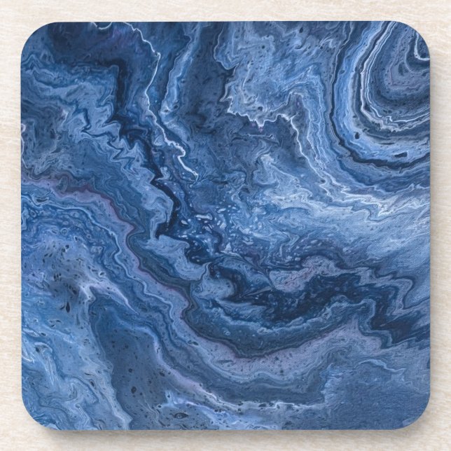 Abstract Deep Blue Marble Beverage Coaster (Front)