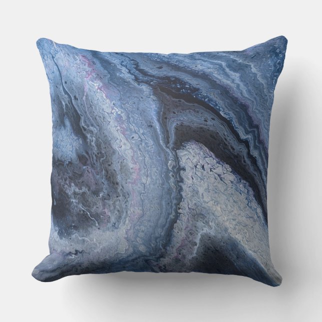 Abstract Deep Blue Marbled Clouds Throw Pillow (Front)