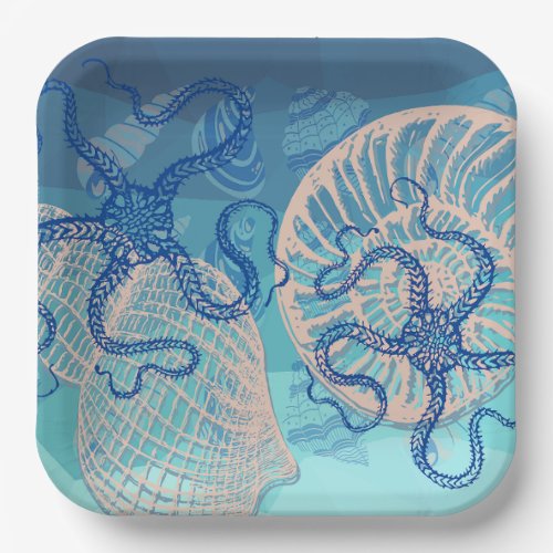 Abstract Deep Blue Sea Paper Plates