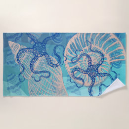 Abstract Deep Blue Sea Print Beach Towel