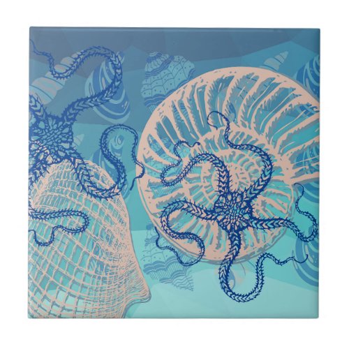 Abstract Deep Blue Sea Print Ceramic Tile