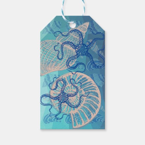 Abstract Deep Blue Sea Print Gift Tags