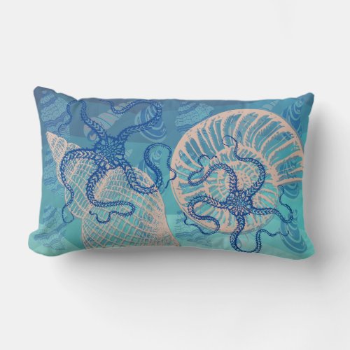 Abstract Deep Blue Sea Print Lumbar Pillow