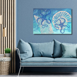 Abstract Deep Blue Sea Print on Canvas 36"x24"