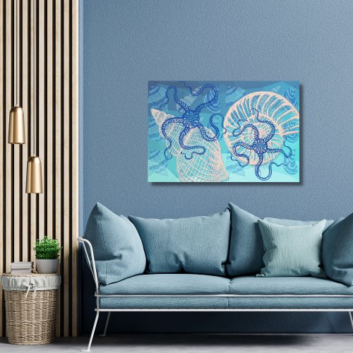 Abstract Deep Blue Sea Print on Canvas 36x24