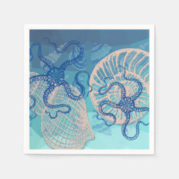 Abstract Deep Blue Sea Print Paper Cocktail Napkin
