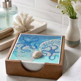 Abstract Deep Blue Sea Print Paper Cocktail Napkin