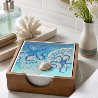 Abstract Deep Blue Sea Print Paper Cocktail Napkin