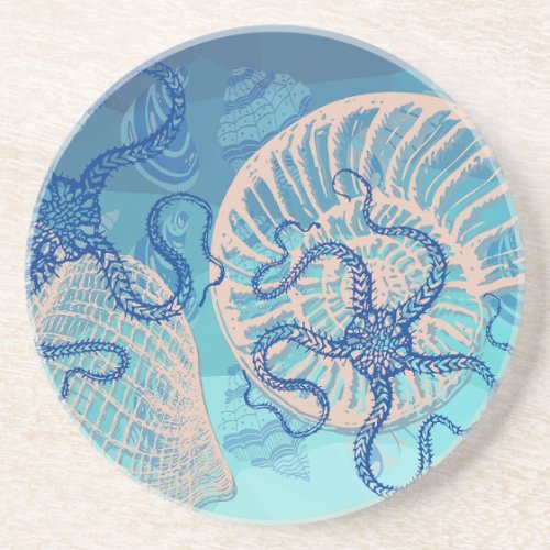 Abstract Deep Blue Sea Print Sandstone Coaster