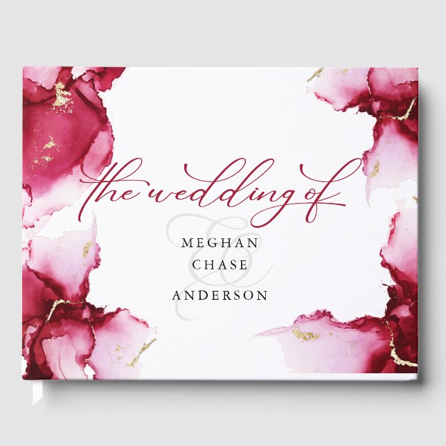 Abstract Deep Crimson Pink Red Geode Guest Book (Front)