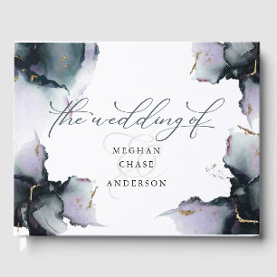 Abstract Deep Cyan Dusty Amethyst Geode Guest Book