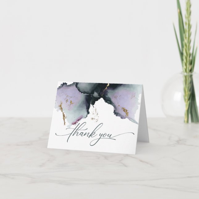 Abstract Deep Cyan Dusty Amethyst Geode Thank You Card (Front)