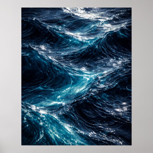 Abstract Deep Ocean Water Ripple Art Poster (Front)