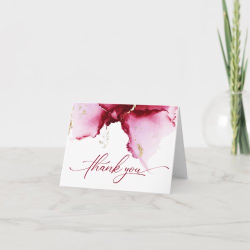 Abstract Deep Pink Ruby Red Geode Thank You Card