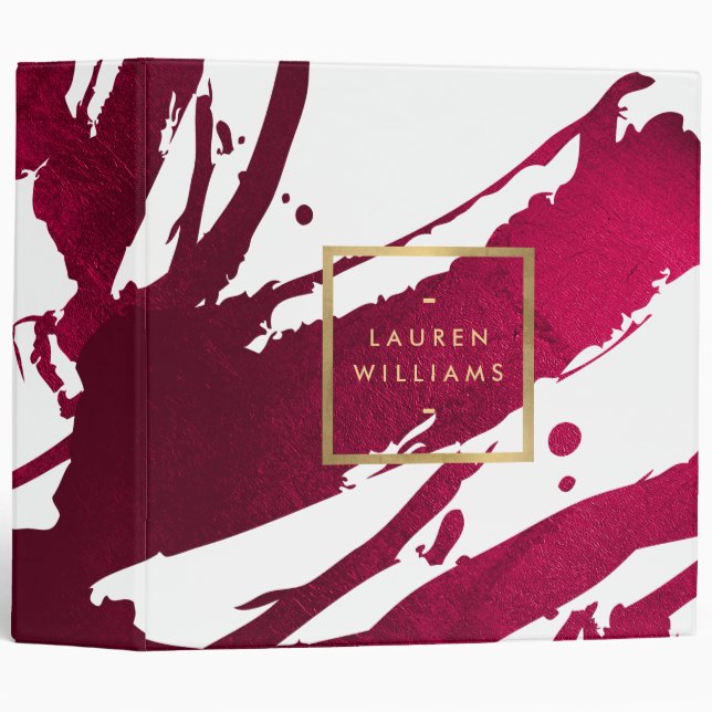 Abstract Deep Ruby Red Brushstrokes 3 Ring Binder (Front/Spine)