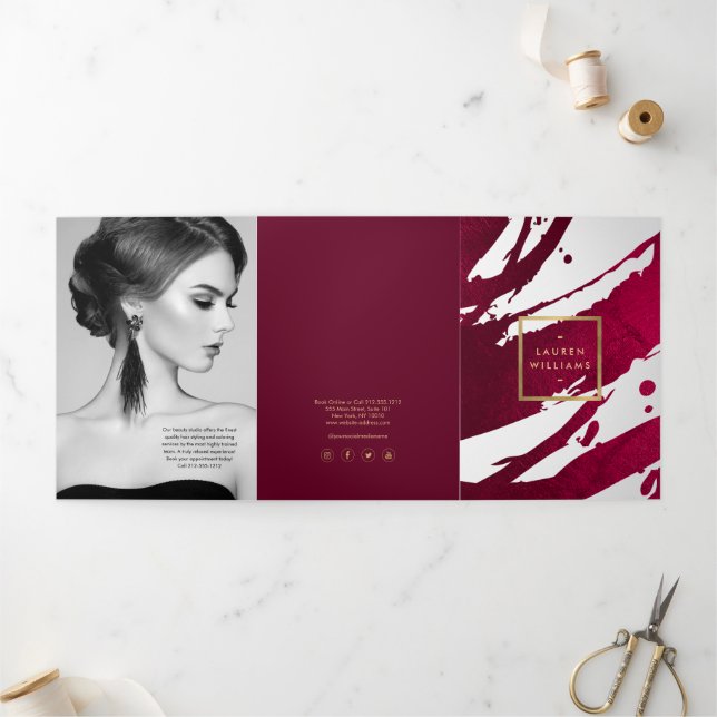 Abstract Deep Ruby Red Brushstrokes Brochure (Outside)