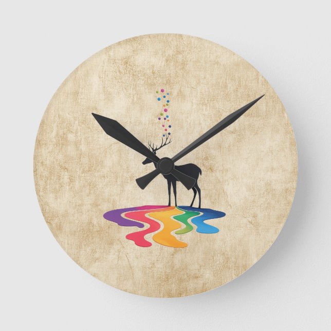 Abstract Deer Design Round Clock (Front)