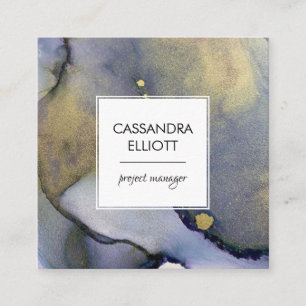 Abstract Denim Blue & Gold Alcohol Ink Liquid Art Square Business Card