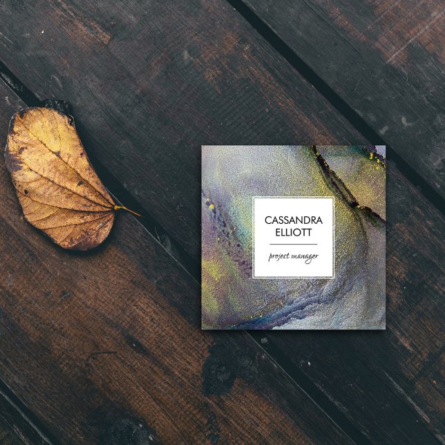 Abstract Denim Blue & Gold Alcohol Ink Liquid Art Square Business Card (Creator Uploaded)