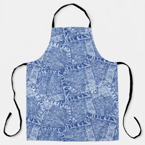Abstract Denim Pockets Patchwork Seamless Pattern  Apron