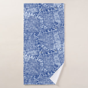 Abstract Denim Pockets Patchwork Seamless Pattern  Bath Towel