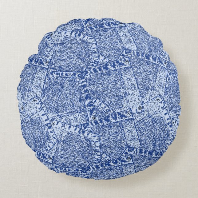 Abstract Denim Pockets Patchwork Seamless Pattern  Round Pillow (Front)