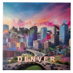 Abstract Denver Skyline Art Modern Ceramic Tile