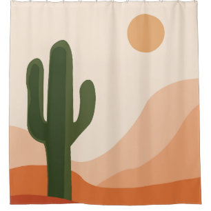 Abstract desert, cactus, sand and sun shower curtain