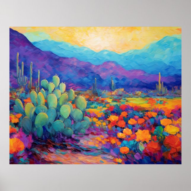 Abstract Desert Colorful Cactus Painting Poster (Front)