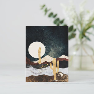 Abstract Desert Night Sky with Golden Cactus Postcard