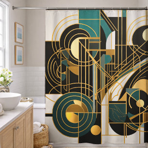 Abstract Design Black Gray Gold Teal Shower Curtain