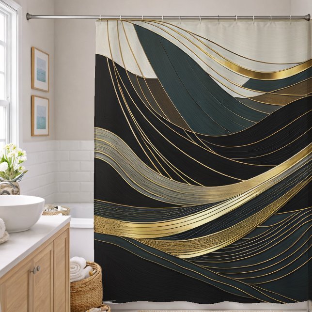 Abstract Design Black Gray White Gold Shower Curtain (Creator Uploaded)