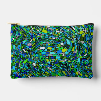Abstract Design Blue Green Waves Shapes Accessory Pouch