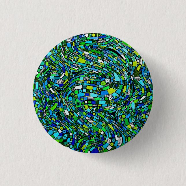 Abstract Design Blue Green Waves Shapes Button (Front)