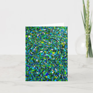 Abstract Design Blue Green Waves Shapes Folded Note Card