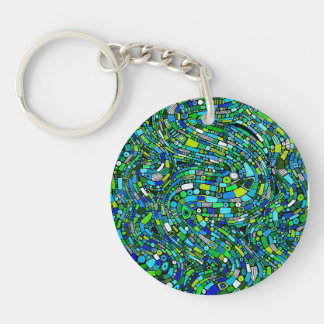 Abstract Design Blue Green Waves Shapes Keychain
