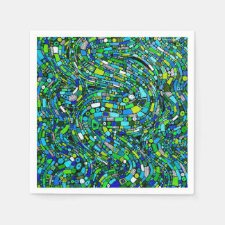 Abstract Design Blue Green Waves Shapes Napkins