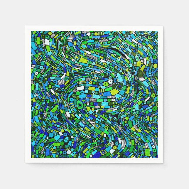 Abstract Design Blue Green Waves Shapes Napkins (Front)