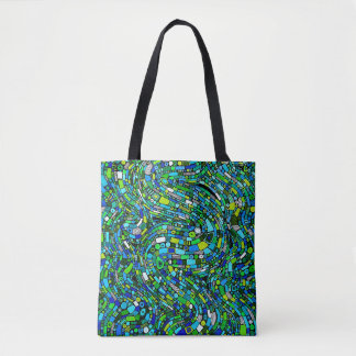 Abstract Design Blue Green Waves Shapes Tote Bag
