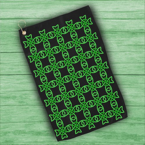 Abstract design Bright Green Celtic Knot Pattern Golf Towel