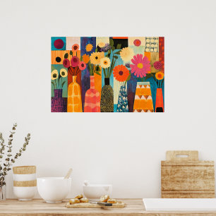 Abstract design colorful flowers poster