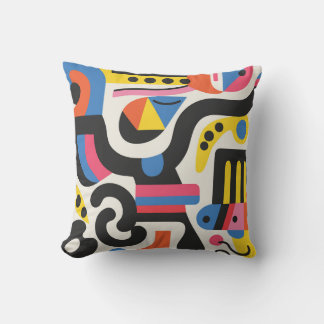 Abstract Design Colorful Geometric Black Patterns Throw Pillow