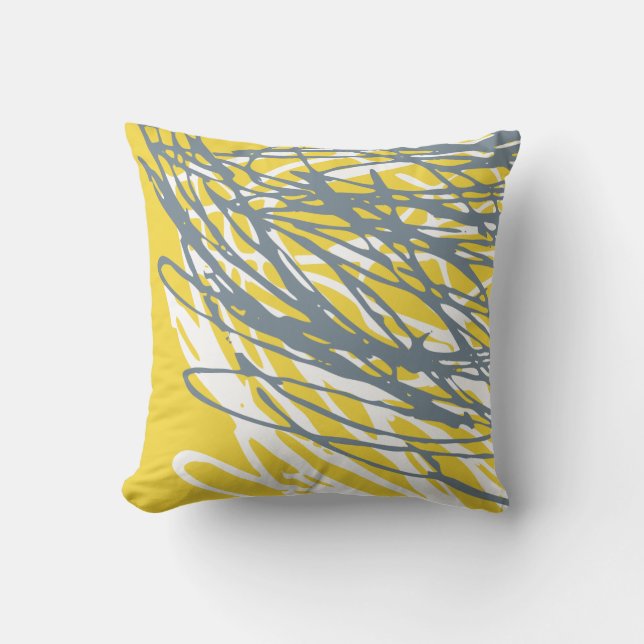 Abstract design in gray and yellow throw pillow (Front)