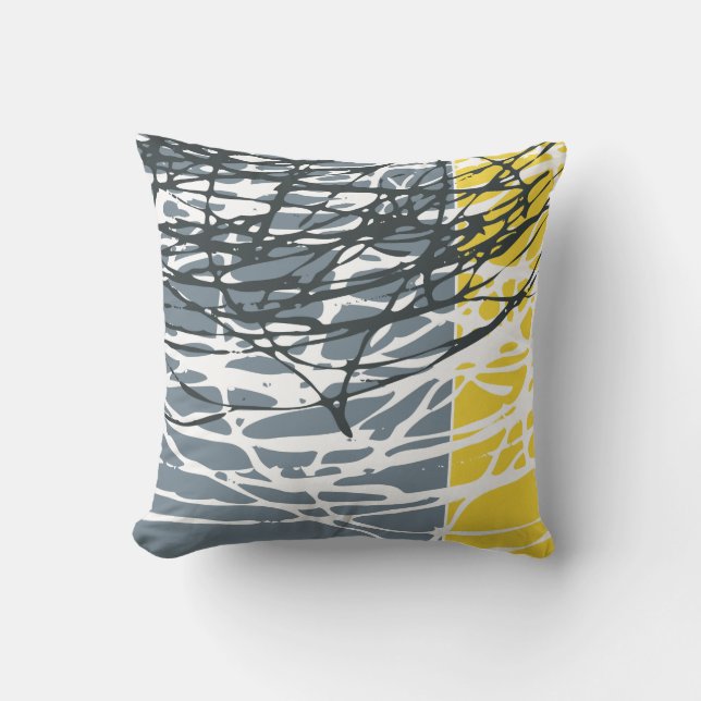 Abstract design in gray and yellow throw pillow (Front)