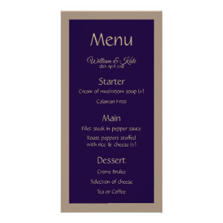Abstract design in purple/gold Wedding Menu card